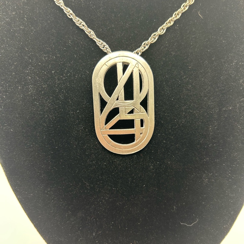 LAST CHANCE Vintage Kelly Waters Silver Geometric Pendant Necklace